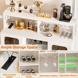 Aheaplus Bar Cabinet with Power Outlet, Liquor Cabinet with Led Lights and Glass Holders, Storage Buffet Cabinet Coffee Bar Cabinet for Liquor, Wine Cabinet with Racks for Home, Kitchen,-G2, White Aheaplus