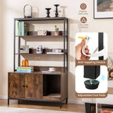 Tangkula Litter Box Enclosure with Shelves, Hidden Cat Washroom Cabinet with Storage, Winding Entry & Scratching Board, Versatile Litter Box Furniture (Rustic Brown) Tangkula