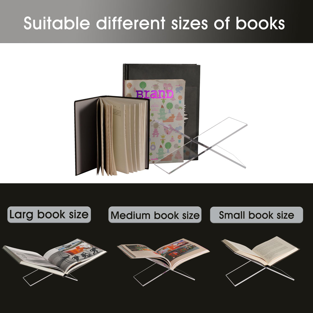 LIZ QNNALY Large Clear Acrylic Book Stand - Perfect for Displaying Open Books on Your Coffee Table - Ideal for Bibles, Cook Books, Guest Books, Magazines, Each with a Lucite Paperweight (Clear) LIZ QNNALY