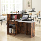 GOFLAME Reception Desk with Lockable Drawer & Adjustable Shelf, Front Counter with Oval Tabletop, Retail Register Stand, Office Computer Desk for Hotel, White + Rustic Brown GOFLAME