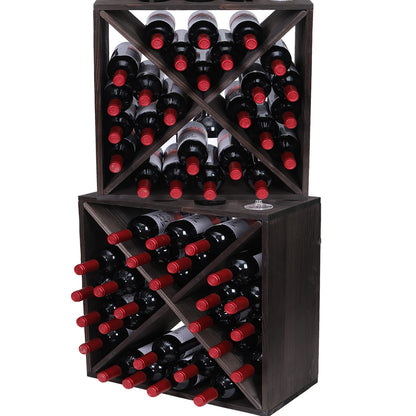 FDHUIJIA Wine Racks countertop Solid Wood Stackable Storage Rustic Retro Cube 48-Bottle Wooden Wine Rack Wine Cabinet(48BottleBlack) - WoodArtSupply