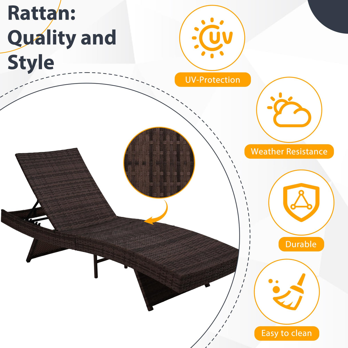 Sundale Outdoor Wicker Chaise Lounge Chair Set of 2, Rattan Patio Lounge Chairs for Outside, Adjustable Recliner with Cushions & Pillows for Deck, Indoor, Yard - Steel, Aruba Sundale Outdoor