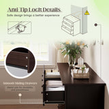 JUMMICO Dresser for Bedroom, 6 Wood Dresser Drawers, Wide Chest of Drawers, Storage Tower Unit, Modern Design for Bedroom, Living Room, Hallway, Entryway (Dark Brown) JUMMICO