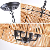 TELAFLY Rattan Wicker Drum Chandelier Light Fixtures,4 Light Boho Pendant Light Farmhouse Rustic Hand Woven Lighting for Dining Room Kitchen Island Living Room Bedroom TELAFLY
