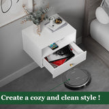 RANK Floating Nightstand Modern White Nightstands Side Table Wall Mounted Shelf with Drawer Storage for Living Room, Bedroom RANK