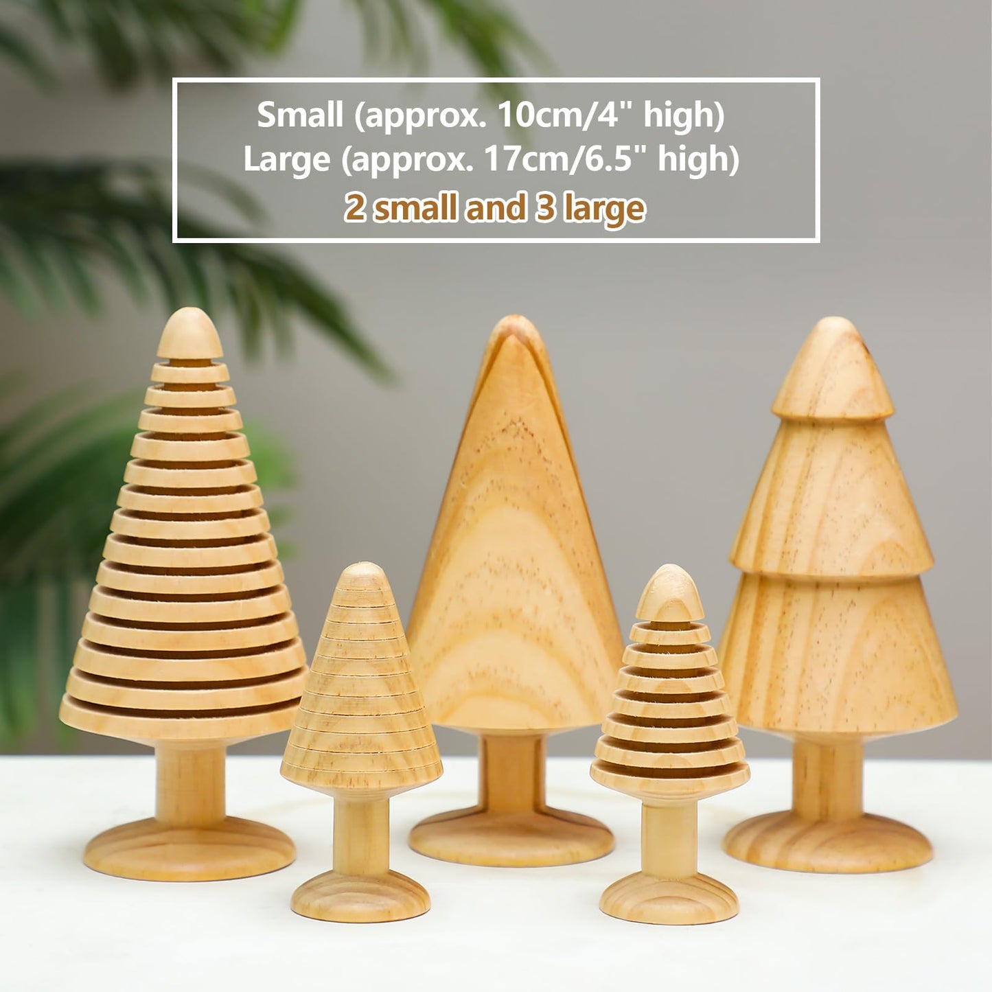 Quzzil 5 Pcs Wooden Christmas Trees Large Handmade Christmas Trees Figurines 6.5 and 4 Inch Wooden Christmas Ornament Farmhouse Table Centerpiece Decoration for Xmas Gift Mantel Shelf Room Decor