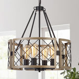 SANTOSTOCK Modern Farmhouse Chandelier, Rustic 4-Light Dining Room Chandelier Light Fixture Kitchen Island Light, Adjustable Hanging Light for Bedroom Entryway Foyer Living Room, Grey Wood SANTOSTOCK