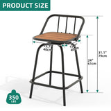 YITAHOME 24 Inches Swivel Bar Stools Set of 2, Counter Height Barstools Platic Wooden Seat with Backrests and Footrest, Industrial Metal Bar Stools for Outdoor Patio Home Kitchen YITAHOME
