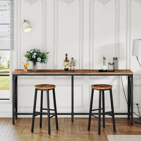 CHOEZON 70.9'' Bar Table, Kitchen Dining Table with Power Outlet and Footrest, Industrial Style, for Pub, Living Room, Rustic Brown and Black TBT08UBF CHOEZON