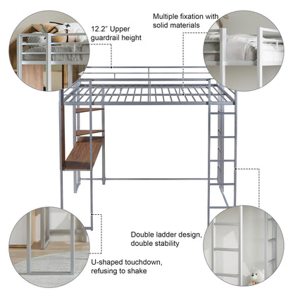 Merax Silver Full Loft Bed with Built-in Desk and Shelves for Efficient Space Utilisation - WoodArtSupply