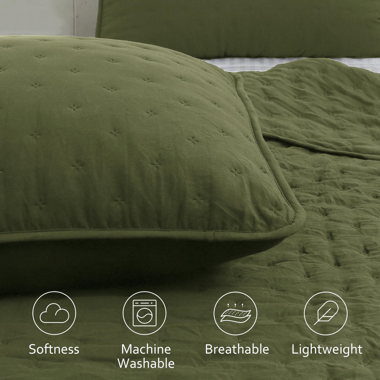 Olive Green Cloud King Size Quilt Bedding Sets with Pillow Shams, Farmhouse Lightweight Soft Bedspread Coverlet, All Season Rustic Country Thin Comforter, 3 Pieces, 104x90 inches ROARINGWILD