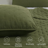Olive Green Cloud King Size Quilt Bedding Sets with Pillow Shams, Farmhouse Lightweight Soft Bedspread Coverlet, All Season Rustic Country Thin Comforter, 3 Pieces, 104x90 inches ROARINGWILD