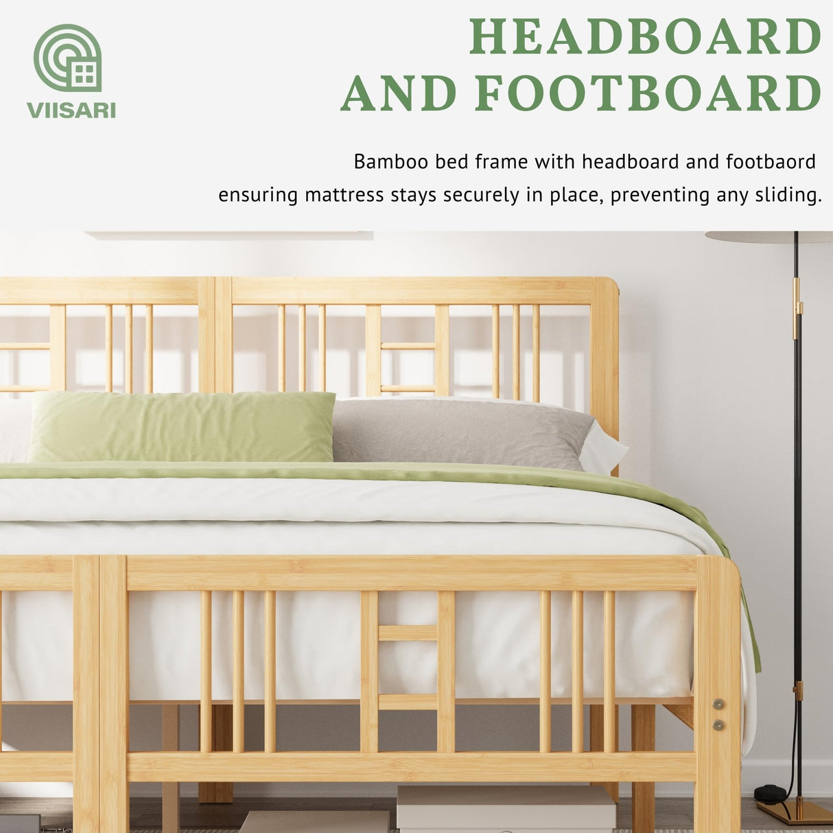 Viisari Bamboo Wood King Size Bed Frame with Headboard and Footboard, 10 Inch Platform King Bed Frame with Steel Slats, Solid Foundation, Easy Assembly, Ample Under-Bed Storage, Noise-Free Viisari