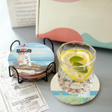 askkqtx 8 Pcs Beach Diamond Art Coasters Kits with Holder, Sea Diamond Painting Coasters Kits for Adults, Light House DIY 5D Diamond Dots Small Mini Kit Full Drill Art Craft Supplies 4X4 Inch askkqtx