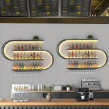 amhricho 59 Wall Mounted Wine Rack, Half Round Multi Tier Wine Rack with Wine Glass Hooks, Iron Wine Bottle Display Rack for Kitchen, Bar, Cafe(Bulbs Not Included) (Black, 59INCH) amhricho