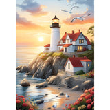MXJSUA DIY Lighthouse at Sea Diamond Painting Kits for Adults, Diamond Gem Art Painting for Beginners, Diamond Picture with Full Round Drill Dots Craft Set Gift, 12 * 16 Inch MXJSUA
