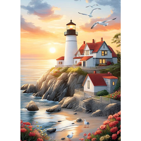 MXJSUA DIY Lighthouse at Sea Diamond Painting Kits for Adults, Diamond Gem Art Painting for Beginners, Diamond Picture with Full Round Drill Dots Craft Set Gift, 12 * 16 Inch MXJSUA