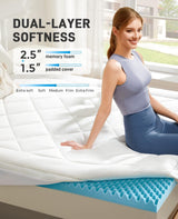 PERLECARE 4 Inch Dual Layer King Mattress Topper for Pressure Relief, 2.5 Inch Cooling Egg Crate Gel Memory Foam Plus 1.5 Inch Pillow Top Cover, Medium Firm with Deep Pocket PERLECARE