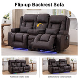 TUNYI Power Loveseat Recliner Sofa with Massage & Heat Home Theater Seating with Console Electric Recliner RV Sofa with USB/Outlet/Storage/Side Pocket/LED Light/Speaker (Brown, Loveseat) TUNYI