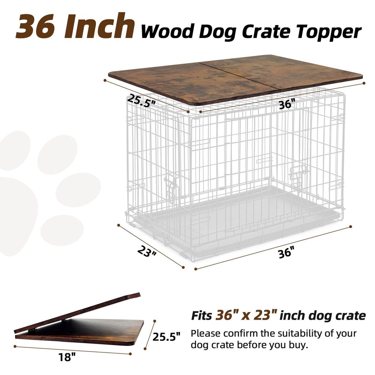 Hoyula Dog Crate Topper Wood 36 Inch Dog Crate Topper Crate Table Topper Collapsible Dog Kennel Topper for Decorative Dog Crate, Suitable for 36 Inch Wire Dog Crate (Furniture Style, Brown) Hoyula