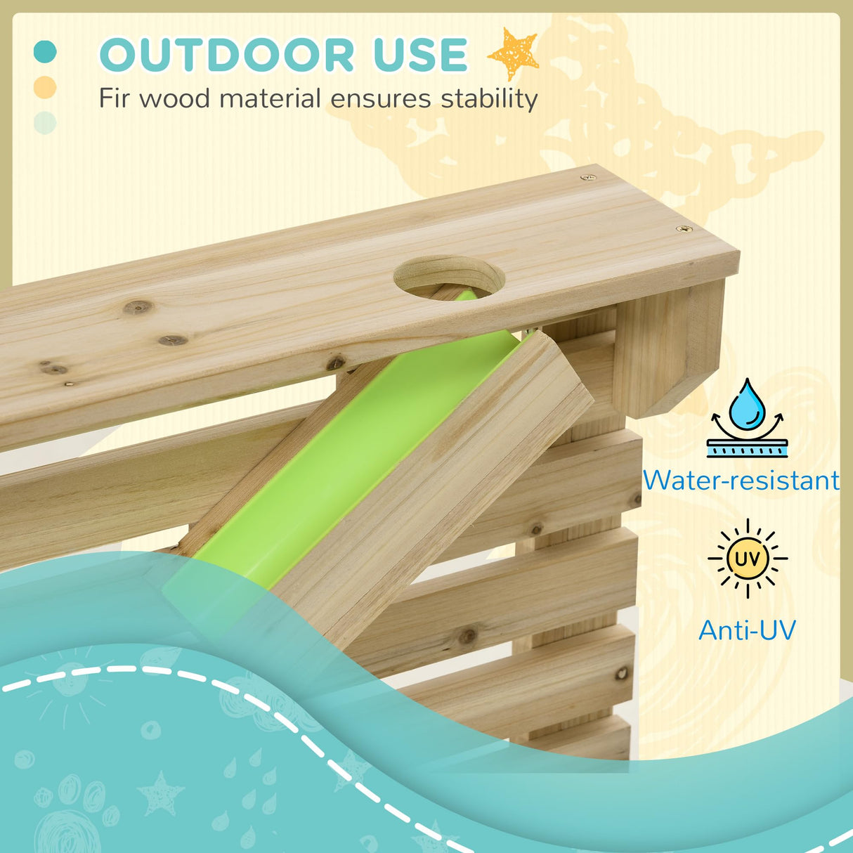 Outsunny 18Pcs Sand and Water Playset for Kids, Wooden Sandbox with Rearrangeable Falling Network Maze, Baby Sensory Toy Outdoor Toys for Summer Activity, Aged 3-7 Years Outsunny