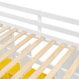 Merax Full Size Wood Loft Bed with Wardrobe & Shelves & Cabinet, Space-Saving Multi-Storage Bed Frame with Staircase, Bear 600lbs, White+Yellow Merax