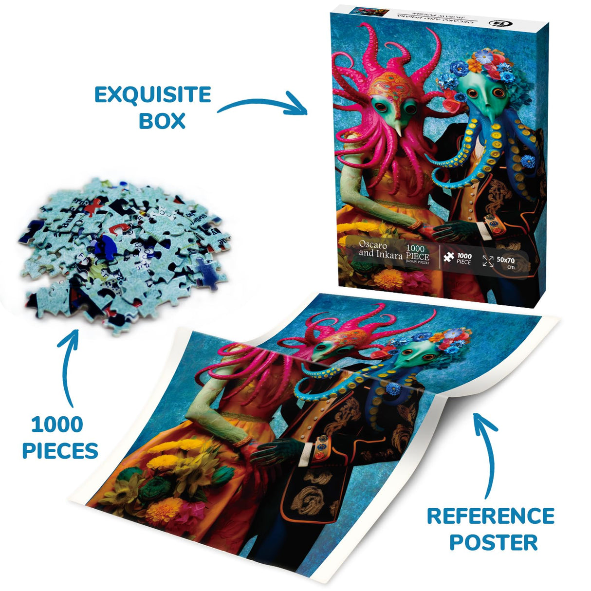 Unique Alien Puzzles 1000 Piece for Adults, Funny Cool Colorful Weird Jigsaw Puzzle, Unusual Horror Scary Octopus Puzzle BBOLDIN