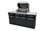 Mont Alpi MA-957 5-Burner 63000 BTU Black Stainless Steel Outdoor Kitchen Bar Gas Island Grill w/Infrared Rear Burner + Rotisserie Kit + Granite Countertop + Storage Cabinets & Full Weather Cover Mont Alpi