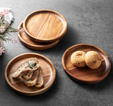 Kitchen Dinner Plate Set of 4, James.F 6.7” Small Round Acacia Wooden Serving Tray and Plates for Coffee, Tea, Snacks, Deserts, Appetizer, Wood Candle Holder Tray Home Decor, Table Centerpieces JF JAMES.F