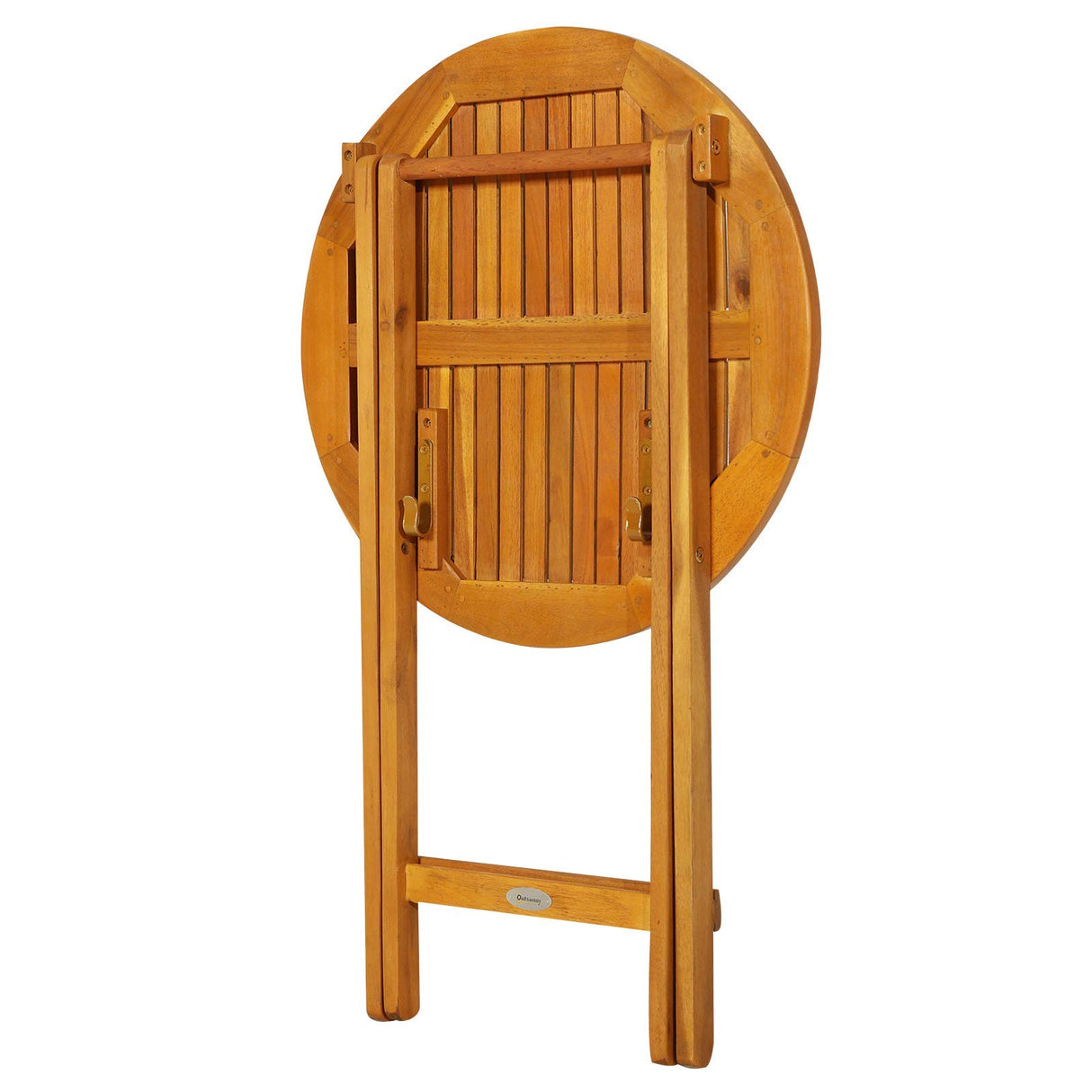 Outsunny 3-Piece Acacia Wood Bistro Set, Folding Patio Furniture with 2 Folding Chairs and Round Coffee Table, Teak, Slatted Finish, for Backyard, Balcony, Deck, Natural Outsunny