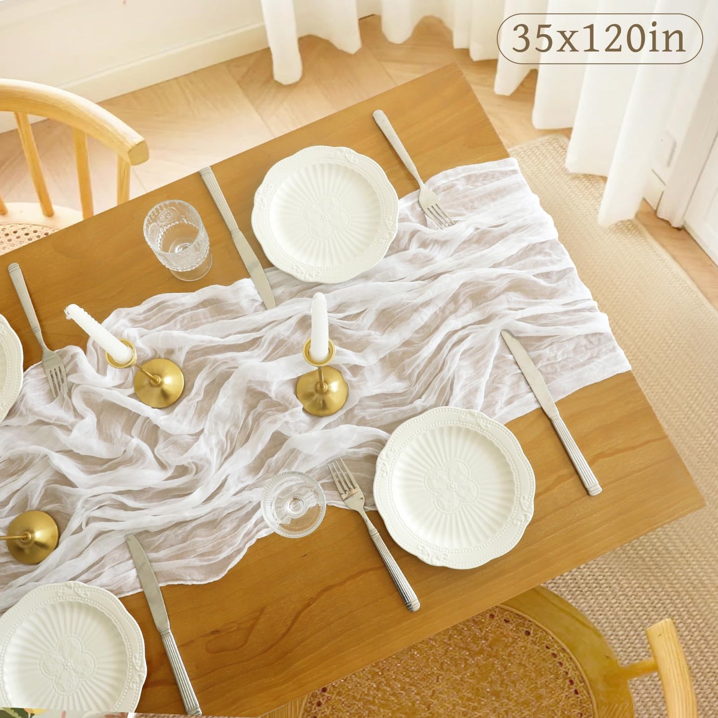 Cheesecloth Table Runner, 10FT Rustic Ivory White Table Runner 35*120inch Boho White Table Runner for Wedding Bridal Shower Baby Shower Table Centerpiece Decorations