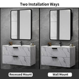 Movo 24 Inch x 30 Inch Black Metal Framed Bathroom Mirror Medicine Cabinet Rectangle Tilting Beveled Vanity Mirrors Recess or Surface Mount Installation Movo