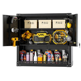 Greenvelly Metal Wall Cabinet with Locking Door, Black Wall Mounted Metal Storage Cabinet with Pegboard and Adjustable Shelf, Steel Tool Cabinet for Garage, Basement, Kitchen, Warehouse Greenvelly