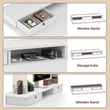 TIQLAB 48 * 24 Inch Standing Desk with Two Drawers, Stand Up Standing Desk Adjustable Height, Electric Sit Stand Desk with Storage Shelf and Splice Board, White TIQLAB