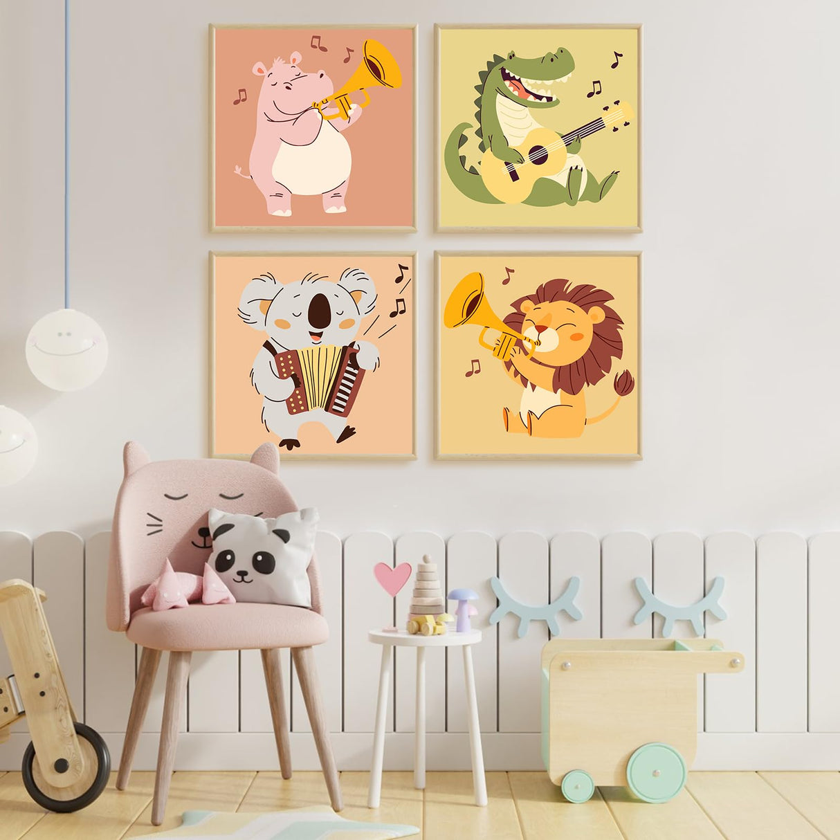 4 Pack Paint by Numbers Kit for Kids with Wooden Frame, Animals Easy Framed Paint by Numbers for Kids Age 4-8-12, DIY Simple Acrylic Oil Kids Painting by Numebrs Kit for Home Wall Decor (8x8 Inch) Offito