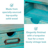Turquoise 5-Tier Drawer Desktop Curio Cabinet - French Farmhouse Country Desk Organizer Box - Wooden Stackable Shelves - Teal Countertop Shelf w/Label Holder - 5-Level File Drawer Unit Woodaholic