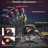 Gaming Chair with Bluetooth Speakers and LED RGB Lights Ergonomic Massage Computer Gaming Chair with Footrest High Back Music Video Game Chair with Lumbar Support Yellow and Black VANSPACE
