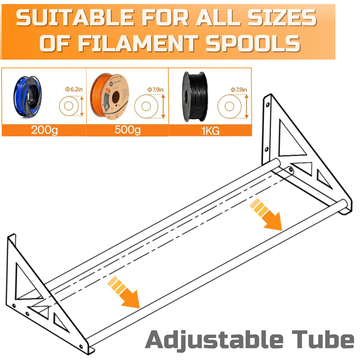 EROTASH 3D Printer Filament Storage Rack, Filament Rack Wall Mount, 3D Filament Storage Shelf, Filament Spool Holder for 3D Printer Rolls, 2 PCS Heavy Duty Metal Organizer for 3D Printing Studio EROTASH