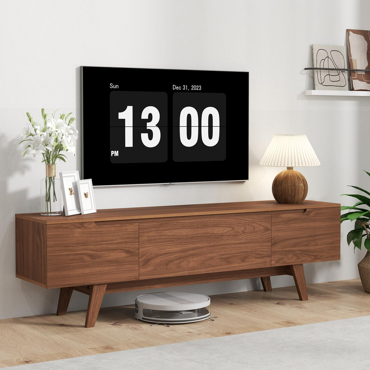 ANJ Mid Century TV Stand, Modern Long TV Console for 80 inch TV, Entertainment Center with Ample Large Storage Cabinet, Wooden Television Furniture for Living Room (Walnut 70") ANJ