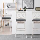 COSTWAY Bar Stool Set of 2, 360° Swivel Bar Height 29.5 inch Bar Stool with Foot Rest Upholstered Cushion & Ergonomic Backrest, Sturdy Frame, for Pub, Restaurant, Home (2, Antique White+ Grey) COSTWAY