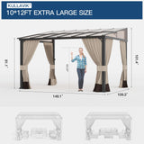 Kullavik 10' × 12' Hardtop Gazebo for Patio,Wall-Mounted Lean to Gazebo Pergola with Sloping Roof and Durable Aluminum Frame,Large Heavy Duty Awnings for Decks,Backyard,Sand Kullavik
