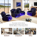 JBXBER Power Recliner Sofa Set with LED Lights, Black Leather Reclining Couch Sets with Storage Console, USB Ports, Cup Holder, Home Theater Seating, Living Room Furniture(2 Chairs and a Loveseat) JBXBER