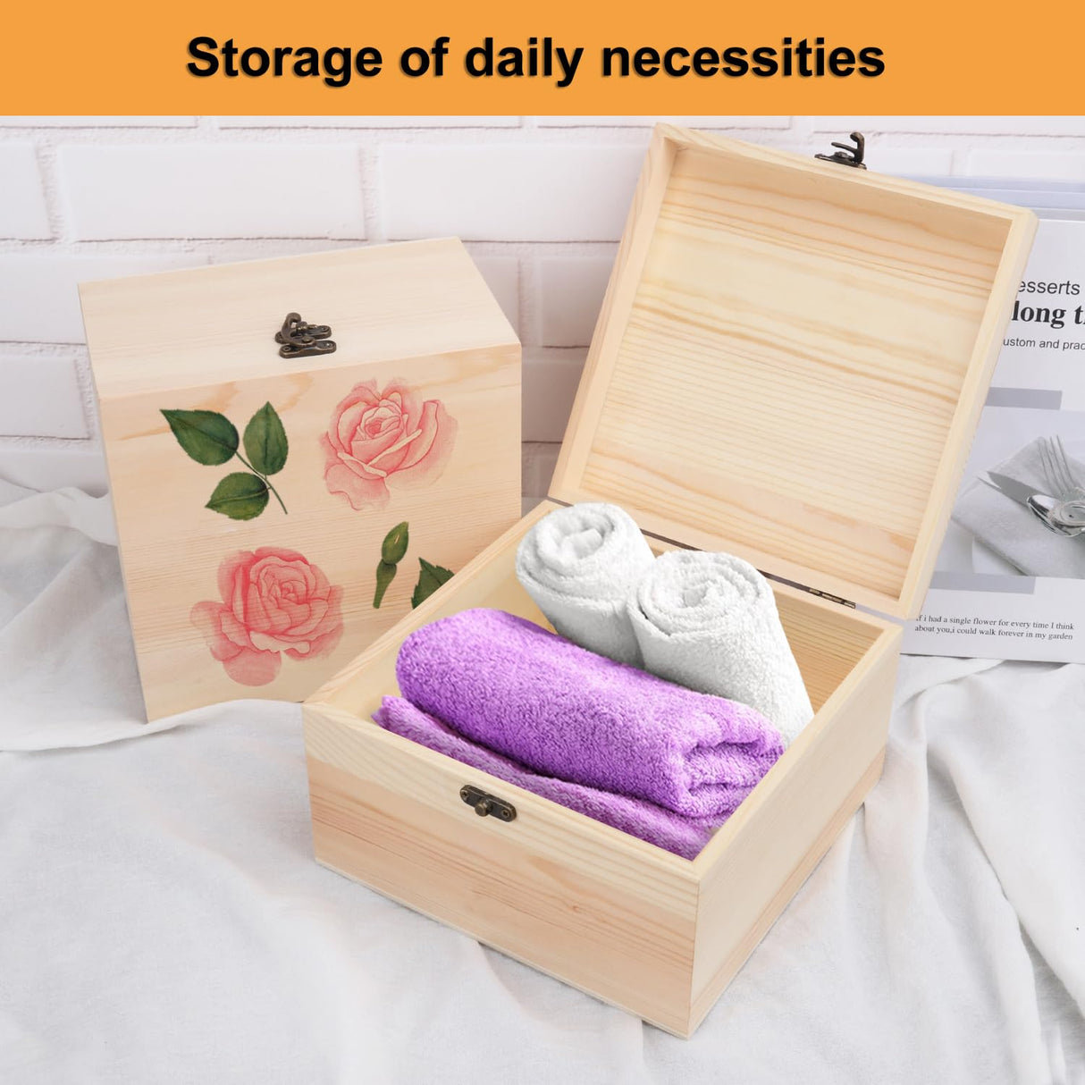 GNIEMCKIN 3 Pack Wooden Box, Unfinished Unpainted Wood Boxes for Crafts, DIY Projects, and Jewelry Storage (7.1x7.1x4.7 inch) GNIEMCKIN