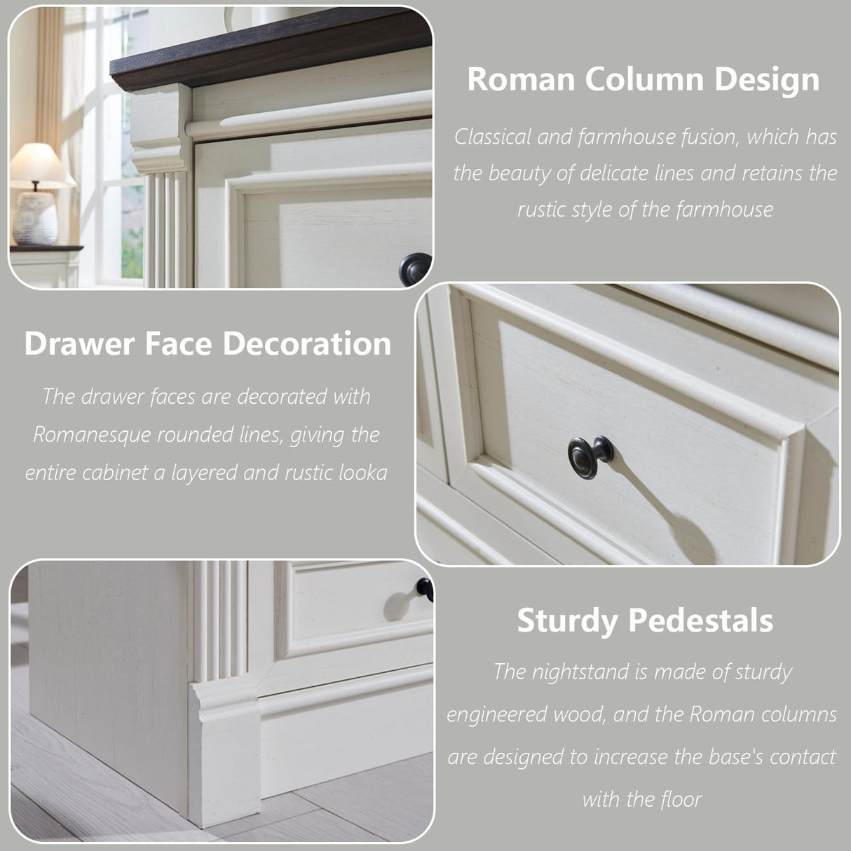 Aitjunz Farmhouse 7 Drawers Dresser for Bedroom, 57" Tall Large Dressers & Chests of Drawers w/Roman Column, Storage Dressers Organizer for Bedroom, Hallway, Living Room, White Aitjunz