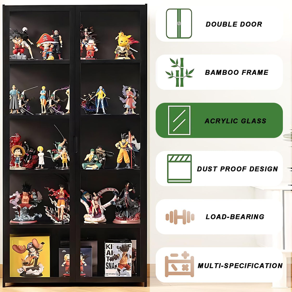 ouioyggk Curio Display Cabinet, 5-Tier Storage Shelves with Acrylic Glass Door, Collectibles Toy Organizers Rack & Display Shelf, Kids Bookshelf and Bookcase for Playroom, Bedroom ouioyggk