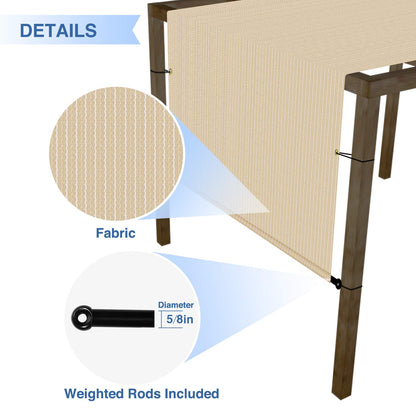 E&K Sunrise 8’x16’ Outdoor Shade Canopy Cover with Grommets Weighted Rods Sun Shade Cover UV Block for Pergola Patio Deck Backyard (Beige)