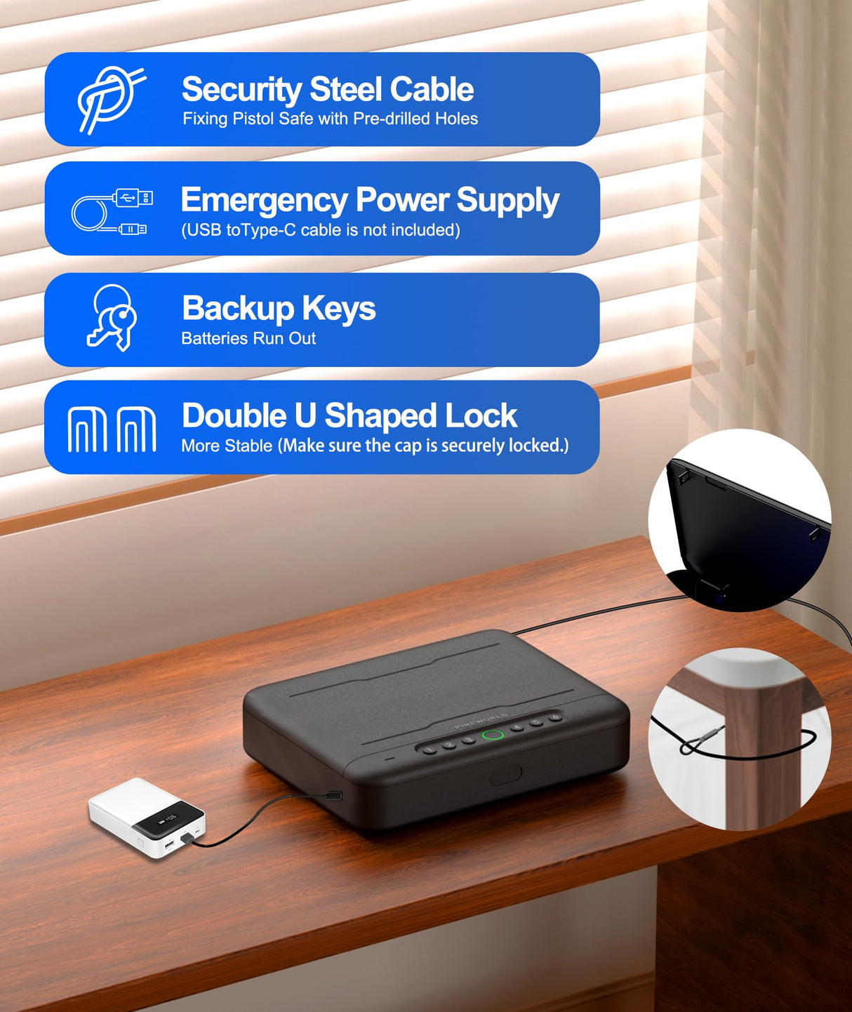 PINEWORLD Gun Safe, Biometric Gun Safes For Handgun, Pistol Safe With Fingerprint or Keypad, 4-Quick Access Unlock Gun Case for Firearm, Gun Lock Box For Nightstand Beside with APP Normal Size PINEWORLD