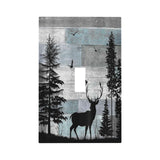 Forest Cabin Deer on Wooden Board Single Toggle Light Switch Covers Decorative Country Farmhouse 1 Gang Wall Plate Rustic Lodge Device Electrical Switchplate Faceplate for Bathroom Bedroom Decor Thsanju