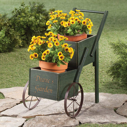 Personalized 2-Tier Garden Trolley Cart, Made of Durable 100% Wood, Metal Hardware, Indoor/Outdoor Décor, Rustic Multi-Use Plant Holder Décor, Green – Measures 15 3/4" Long x 11 1/4" Wide x 21" High