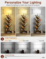 OUTONLIFE 8 Tier Tree Bookshelf with Lamp, Remote & Timer, Modern Tall Floor Standing Book Shelf, Narrow Wood Bookcase, Small Book Organizer Shelves for Living Room, Bedroom, Office (Rustic Brown) OUTONLIFE